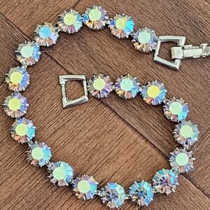 Vintage Aurora Borealis Crystal Tennis Bracelet - Women Jewelry Possible Weiss